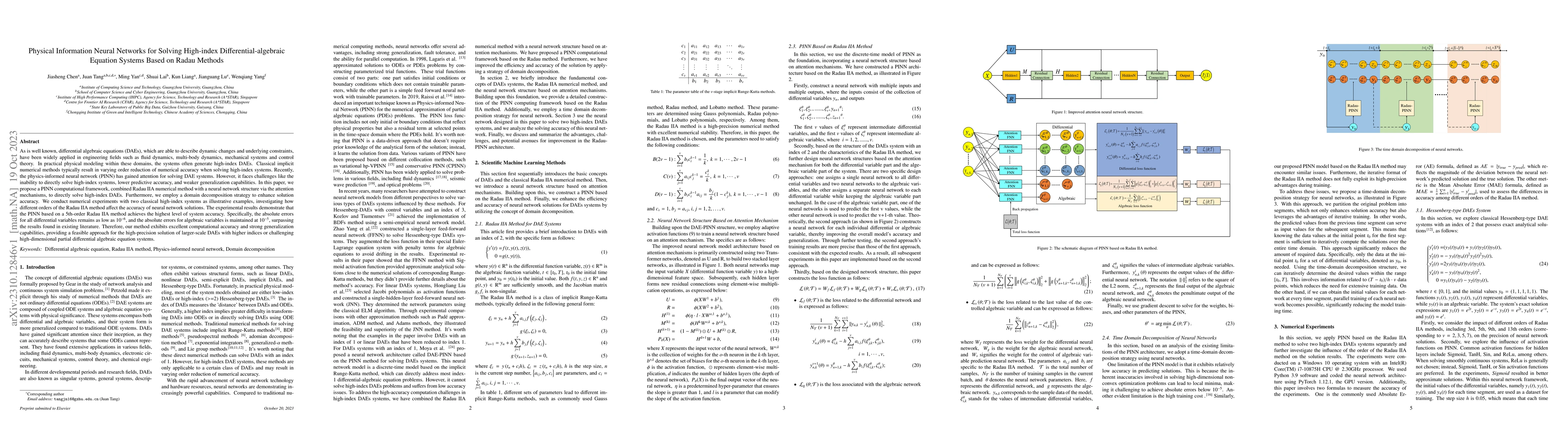 Thumbnail for Physical Information Neural Networks for Solving High-index
  Differential-algebraic Equation Systems Based on Radau Methods