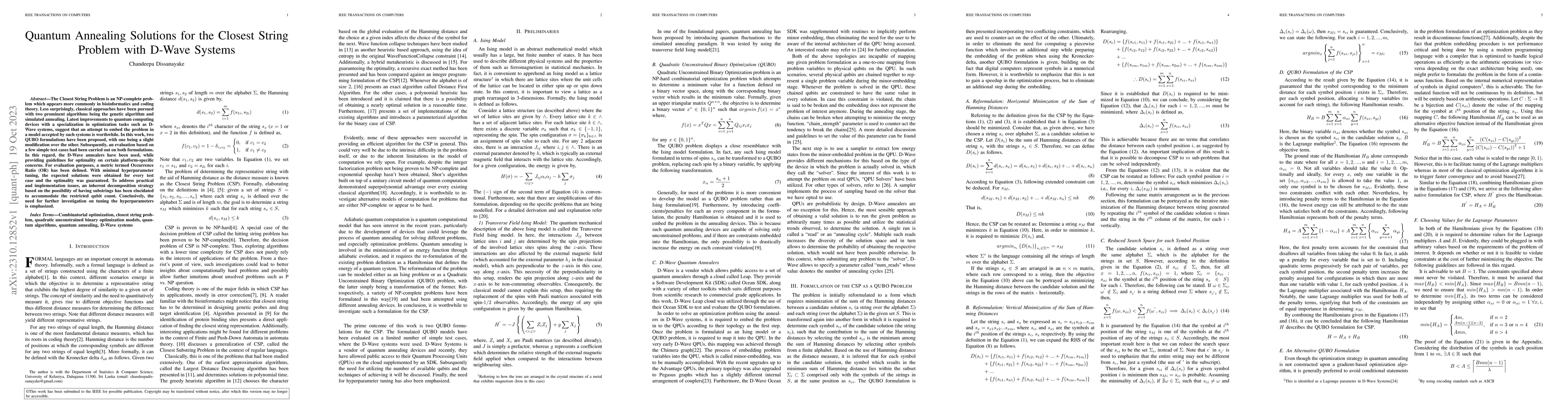 Thumbnail for Quantum Annealing Solutions for the Closest String Problem with D-Wave
  Systems