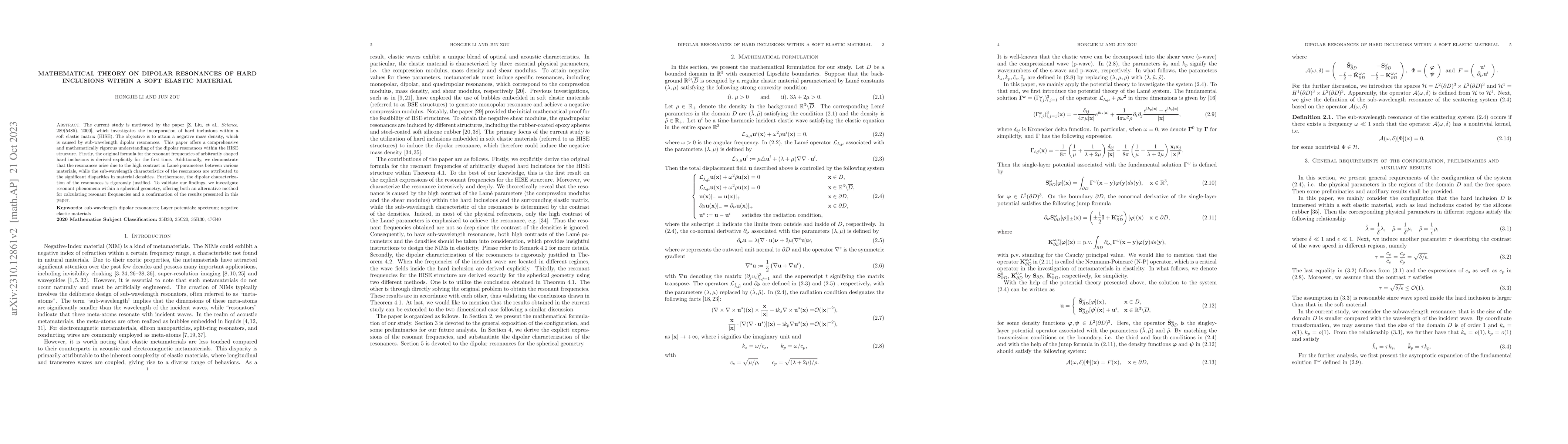 Thumbnail for Mathematical theory on dipolar resonances of hard inclusions within a
  soft elastic material