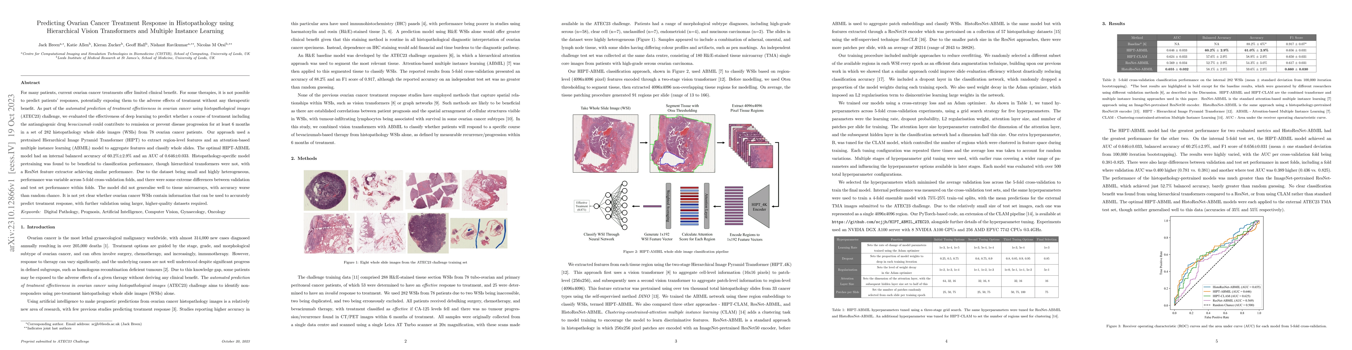 Thumbnail for Predicting Ovarian Cancer Treatment Response in Histopathology using
  Hierarchical Vision Transformers and Multiple Instance Learning