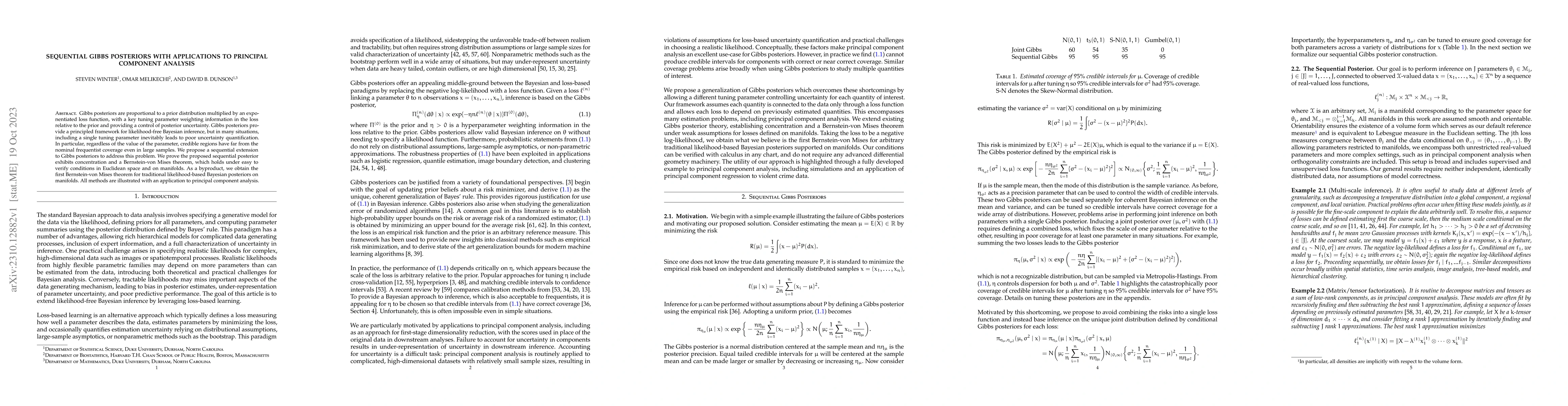 Thumbnail for Sequential Gibbs Posteriors with Applications to Principal Component
  Analysis