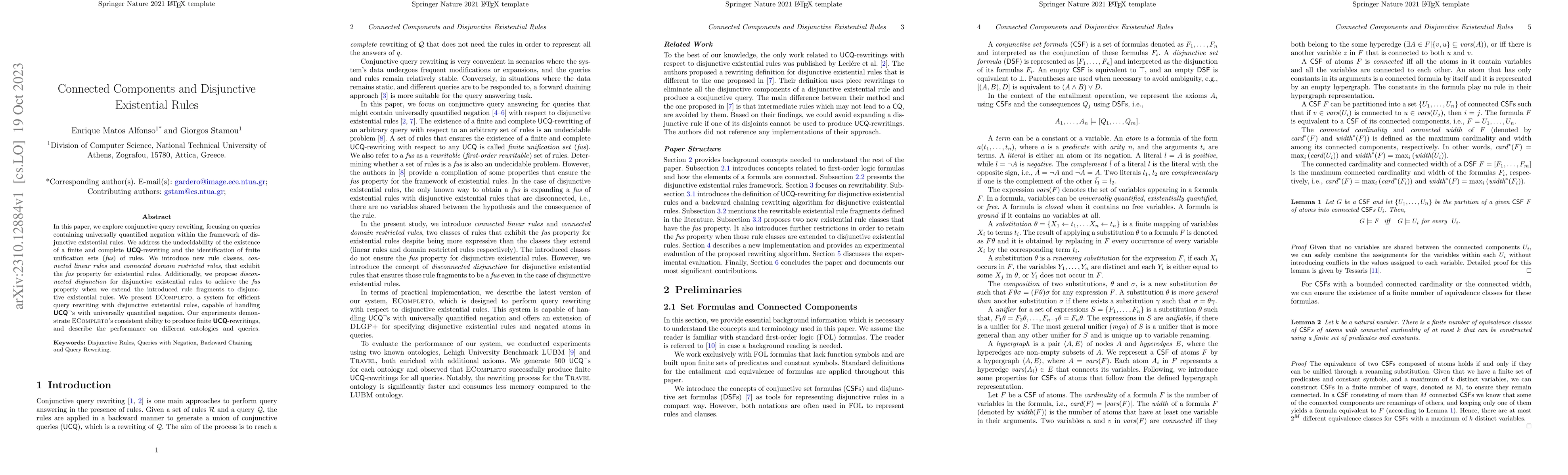 Thumbnail for Connected Components and Disjunctive Existential Rules