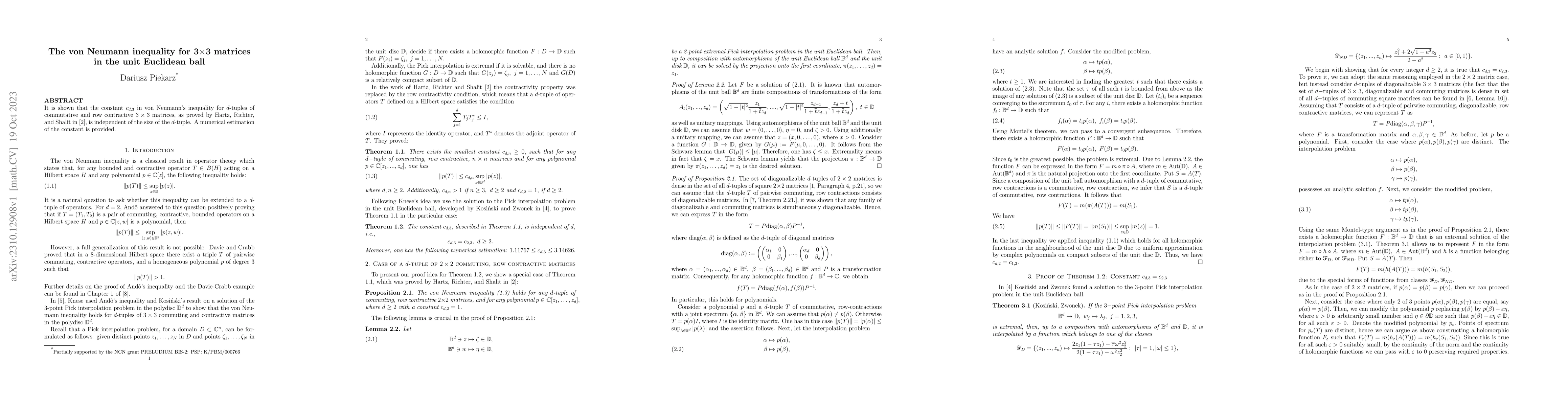 Thumbnail for The von Neumann inequality for $3\times3$ matrices in the unit Euclidean
  ball