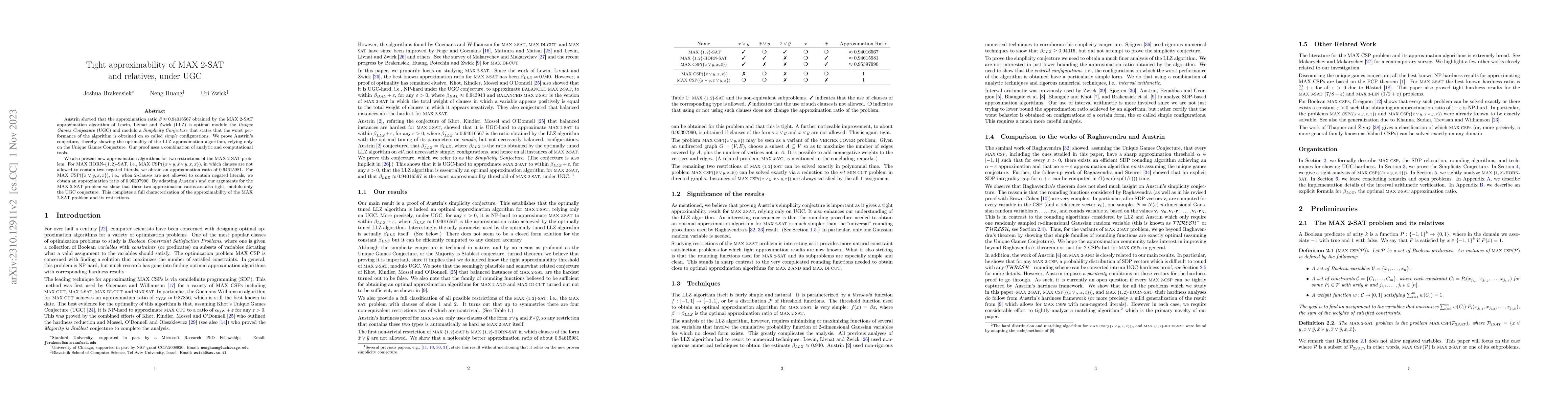 Thumbnail for Tight approximability of MAX 2-SAT and relatives, under UGC