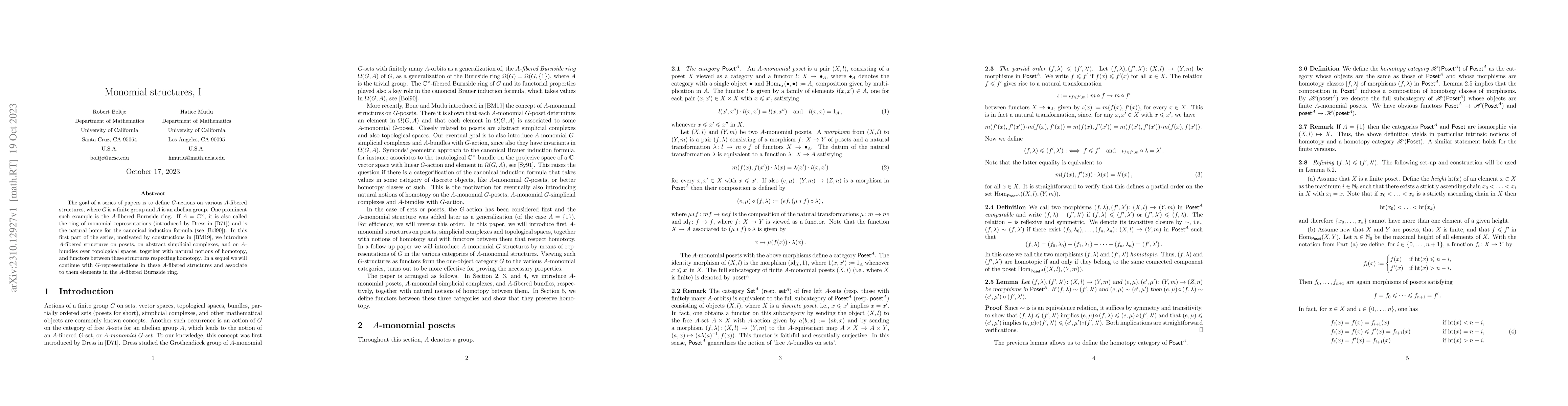 Thumbnail for Monomial structures, I
