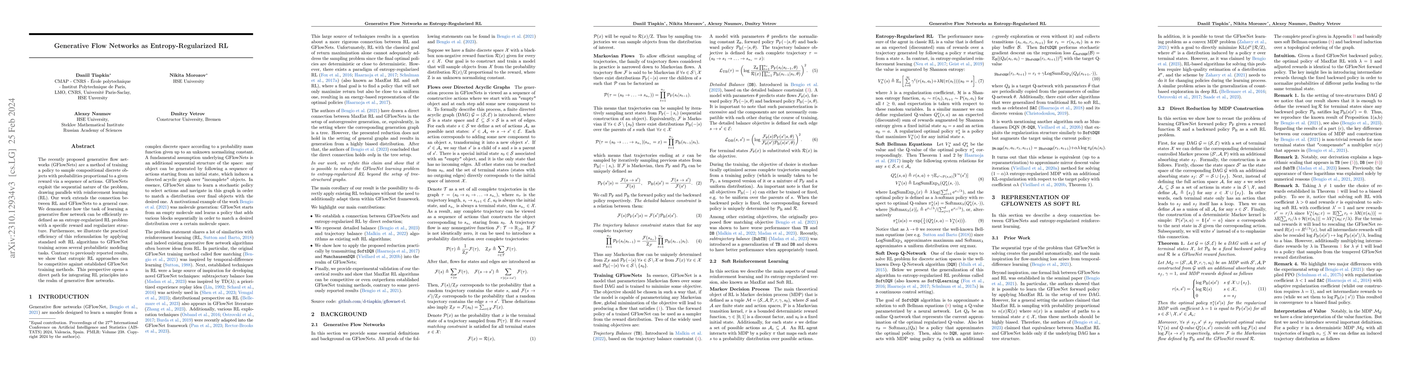 Thumbnail for Generative Flow Networks as Entropy-Regularized RL