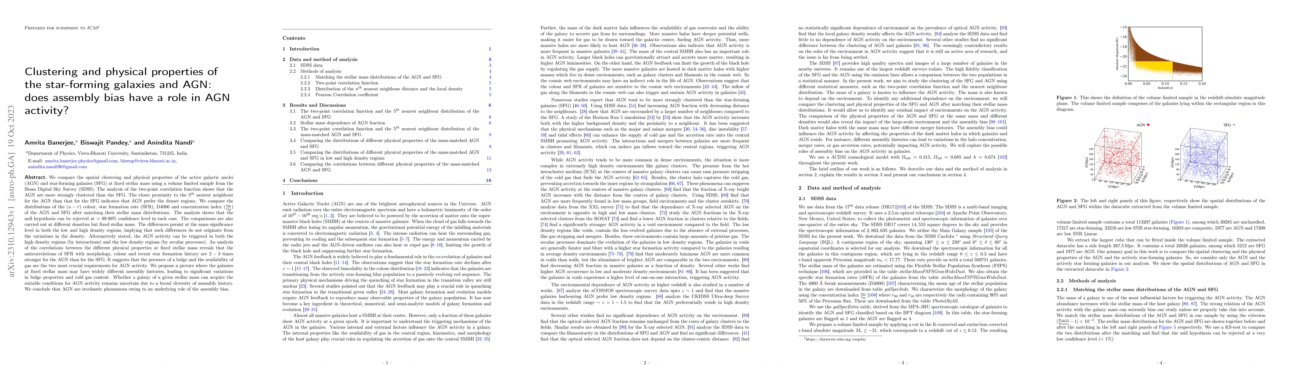 Thumbnail for Clustering and physical properties of the star-forming galaxies and AGN:
  does assembly bias have a role in AGN activity?