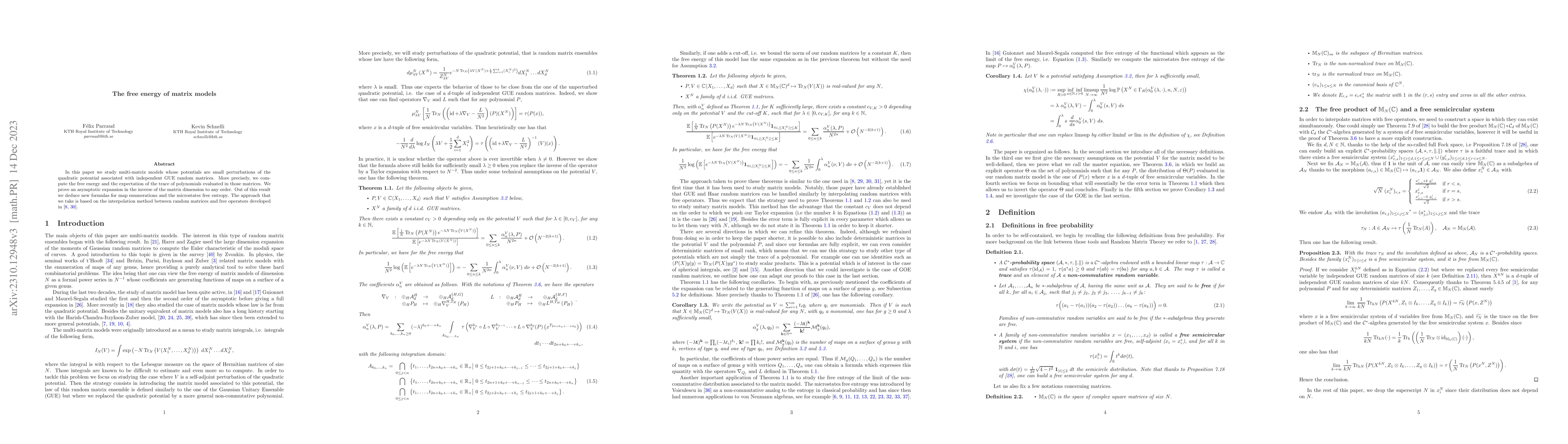 Thumbnail for The free energy of matrix models