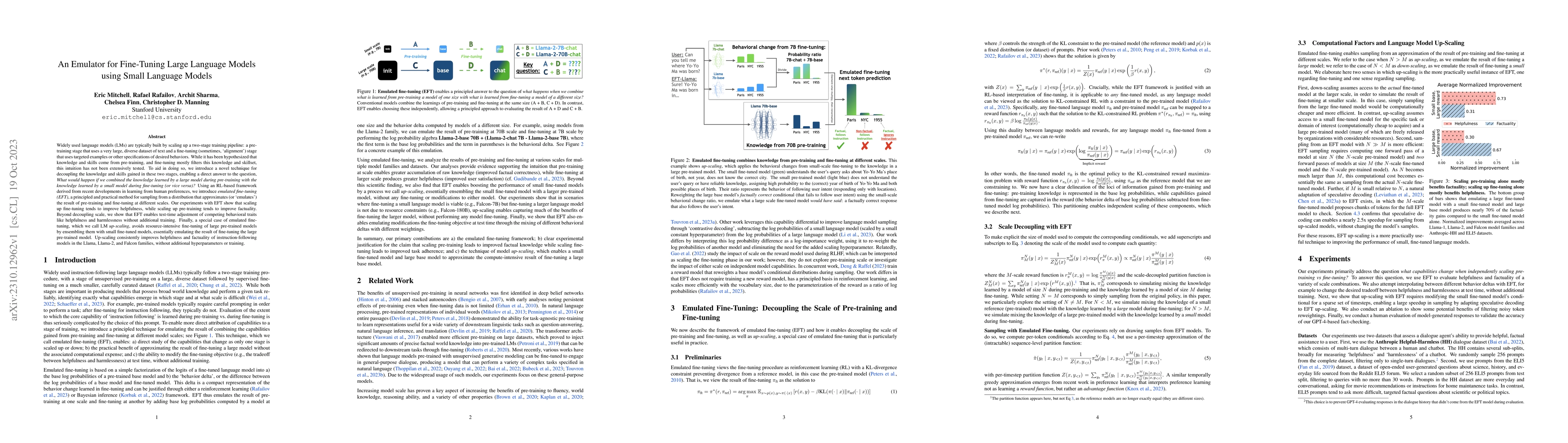 Thumbnail for An Emulator for Fine-Tuning Large Language Models using Small Language
  Models