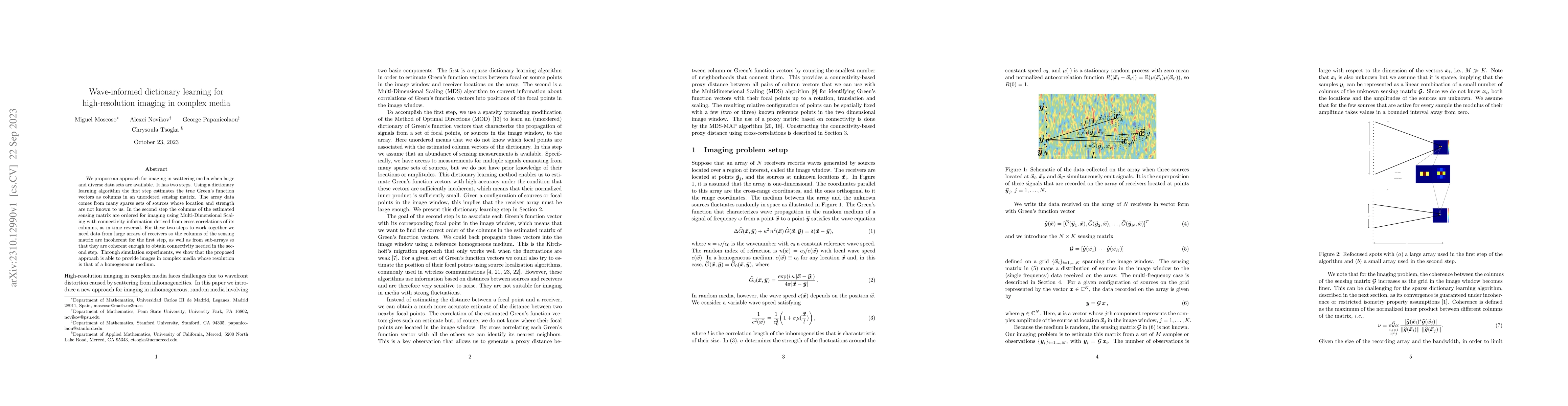 Thumbnail for Wave-informed dictionary learning for high-resolution imaging in complex
  media