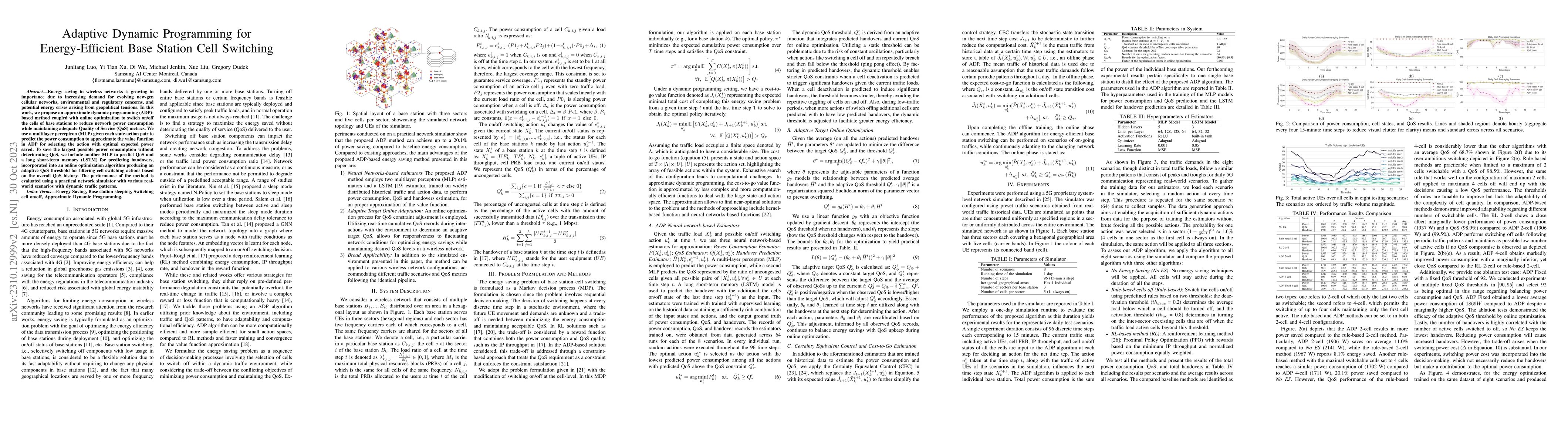 Thumbnail for Adaptive Dynamic Programming for Energy-Efficient Base Station Cell
  Switching