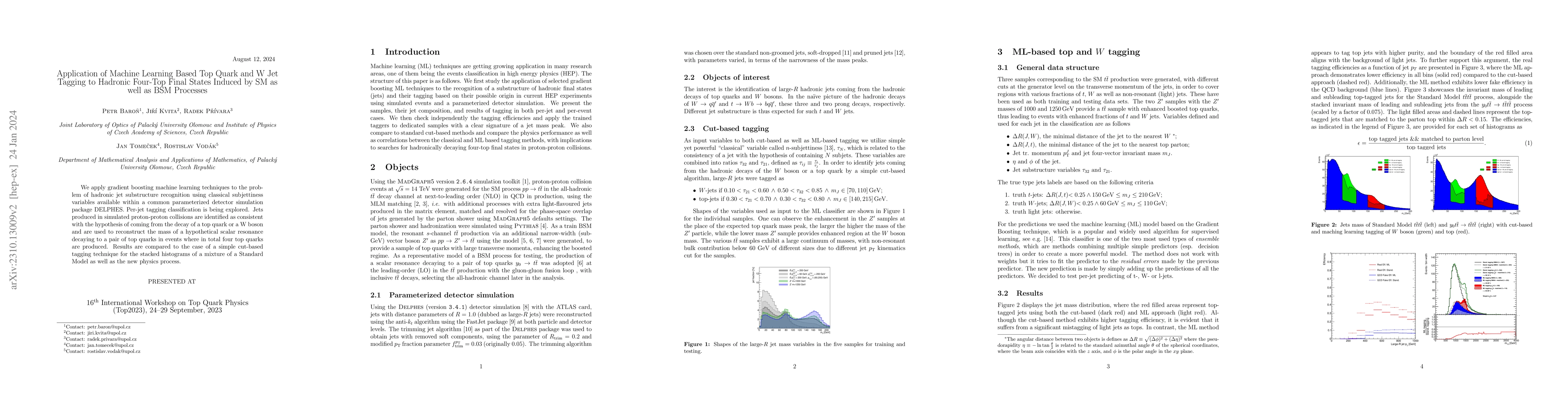 Thumbnail for Application of Machine Learning Based Top Quark and W Jet Tagging to
  Hadronic Four-Top Final States Induced by SM as well as BSM Processes