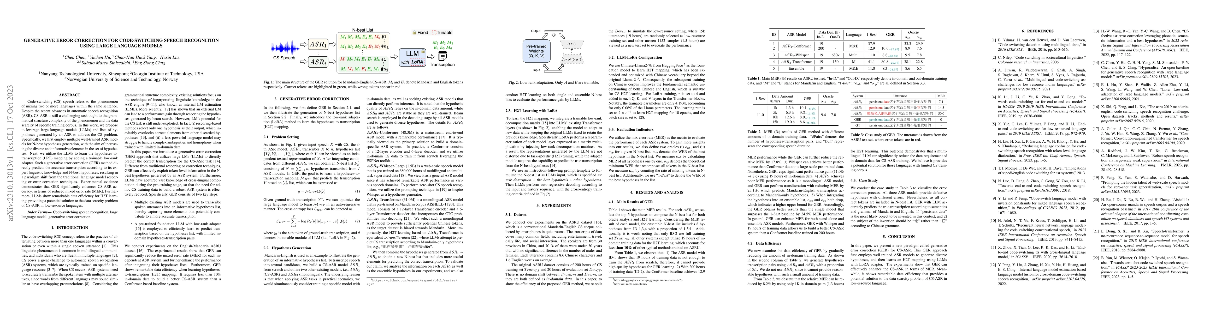 Thumbnail for Generative error correction for code-switching speech recognition using
  large language models
