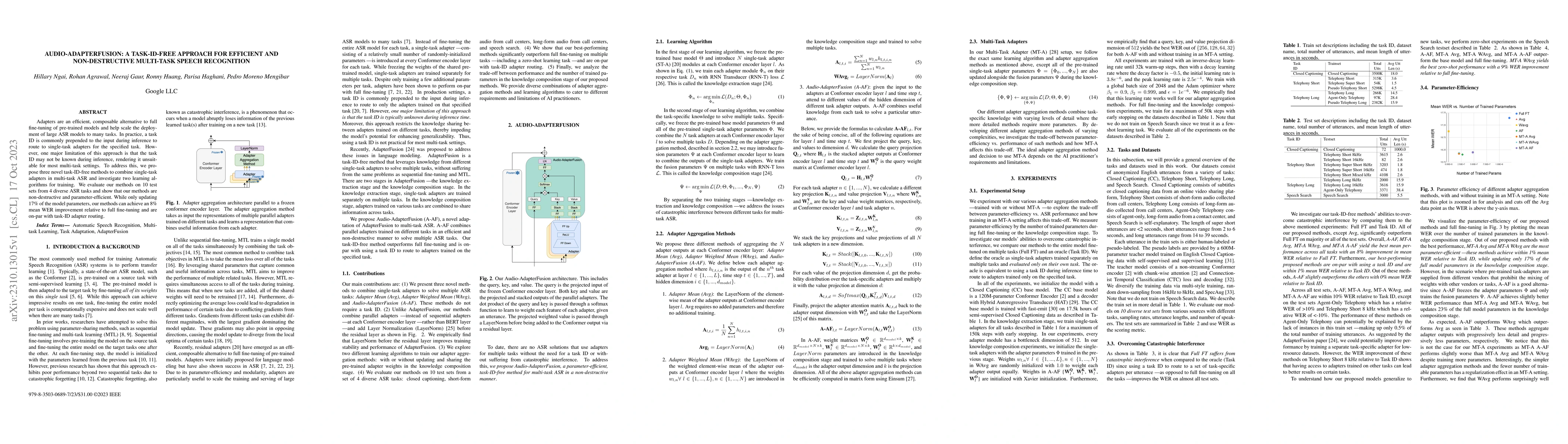 Thumbnail for Audio-AdapterFusion: A Task-ID-free Approach for Efficient and
  Non-Destructive Multi-task Speech Recognition