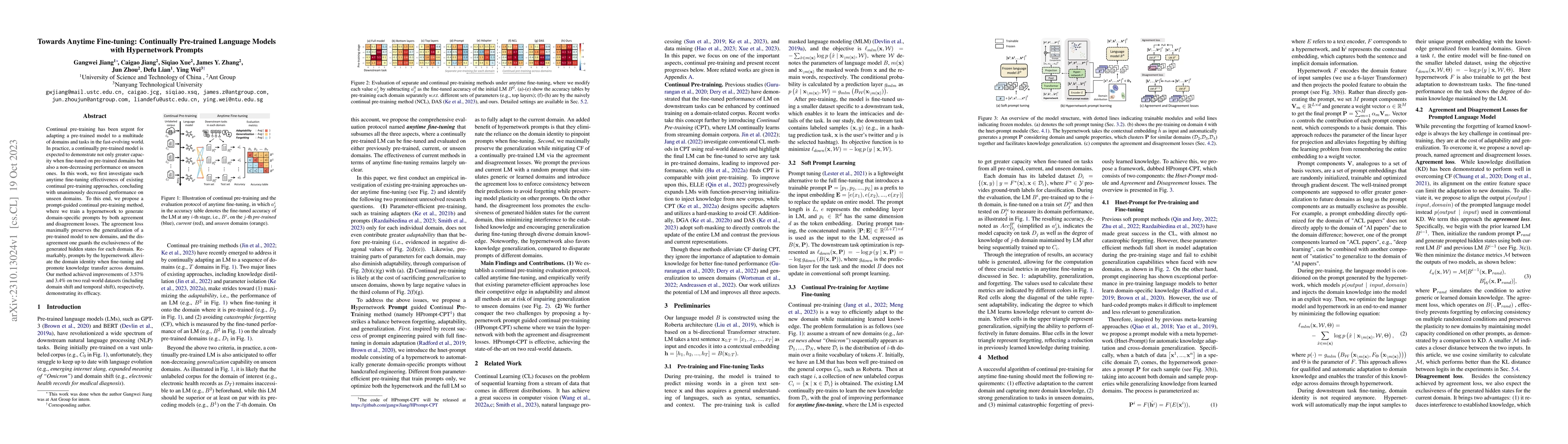 Thumbnail for Towards Anytime Fine-tuning: Continually Pre-trained Language Models
  with Hypernetwork Prompt