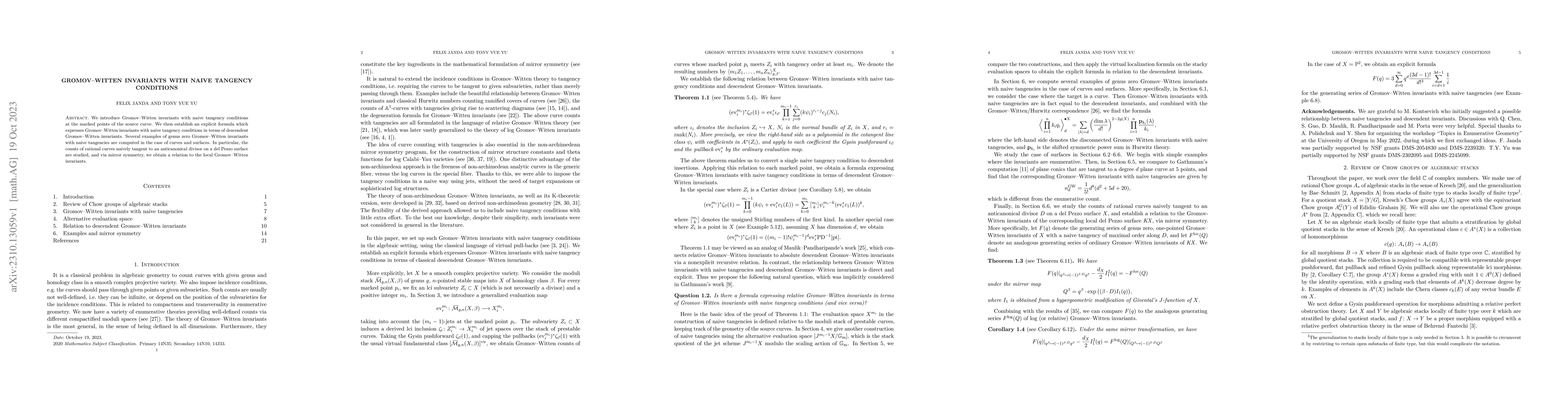 Thumbnail for Gromov--Witten invariants with naive tangency conditions