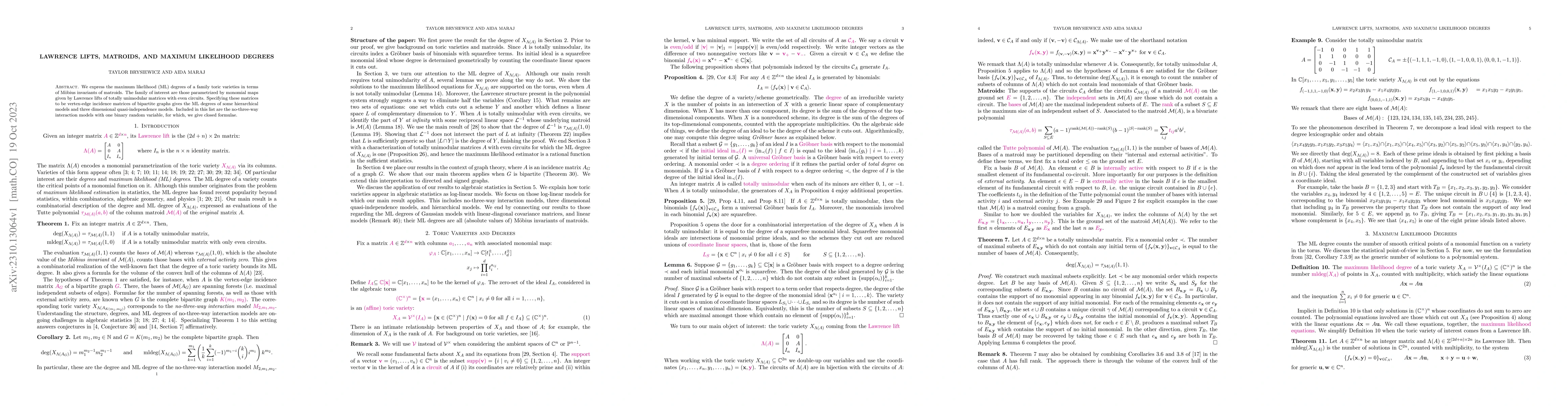 Thumbnail for Lawrence Lifts, Matroids, and Maximum Likelihood Degrees