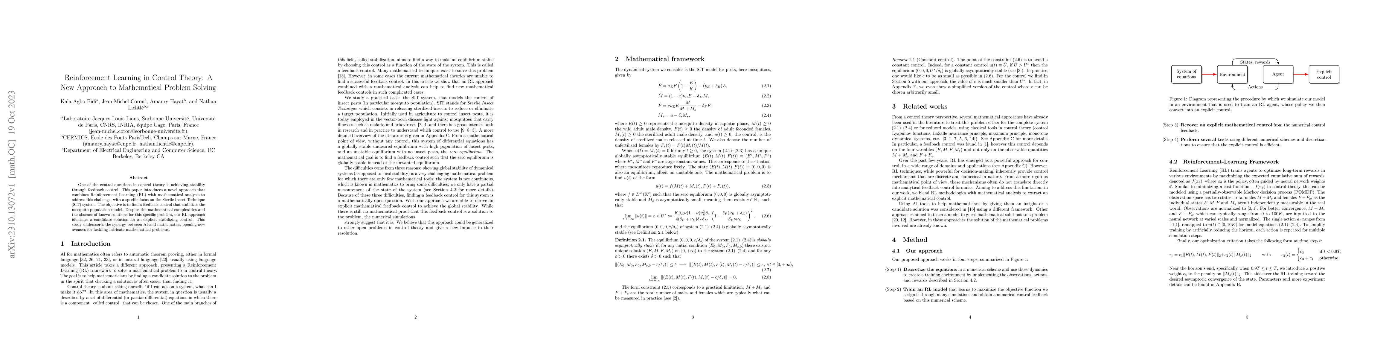 Thumbnail for Reinforcement Learning in Control Theory: A New Approach to Mathematical
  Problem Solving