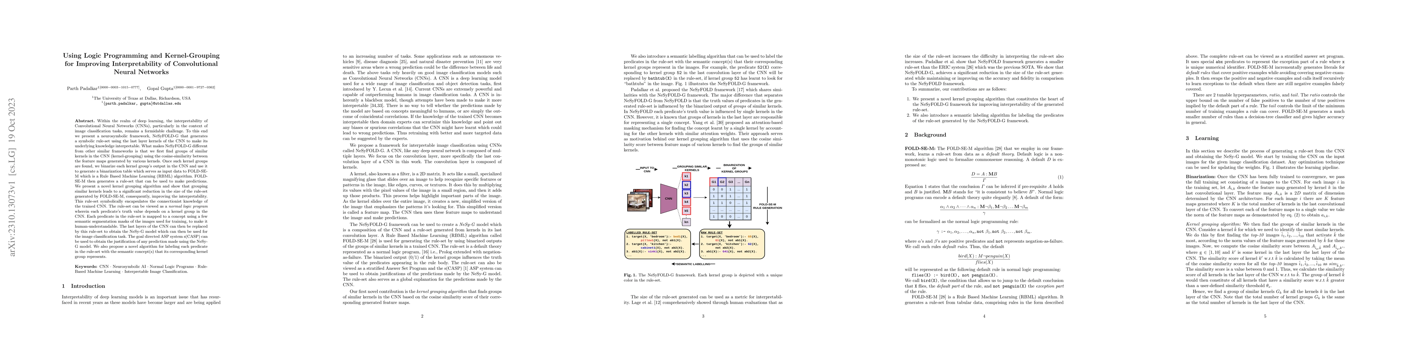 Thumbnail for Using Logic Programming and Kernel-Grouping for Improving
  Interpretability of Convolutional Neural Networks