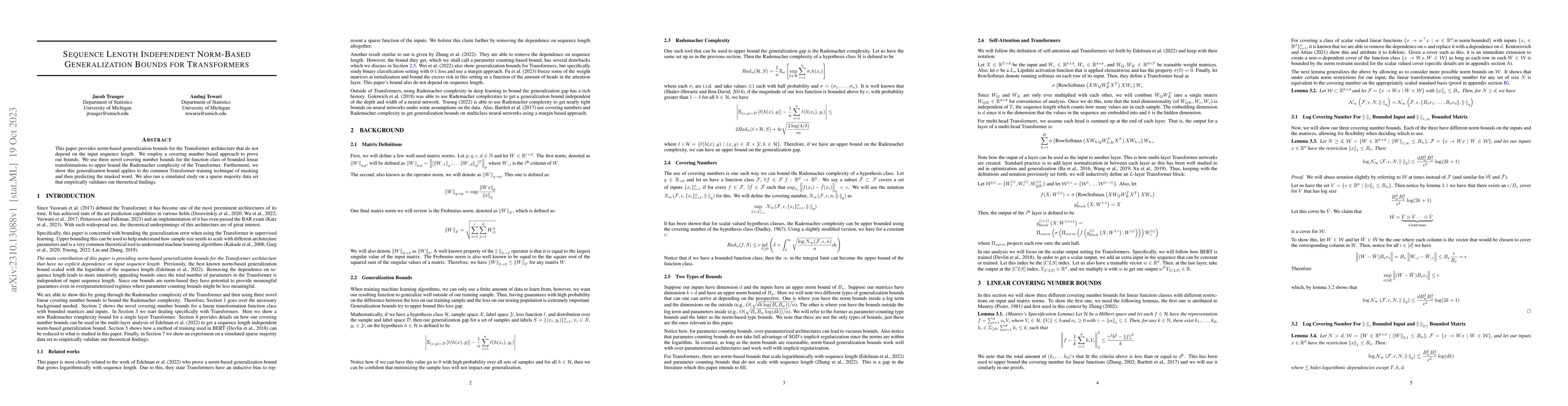Thumbnail for Sequence Length Independent Norm-Based Generalization Bounds for
  Transformers