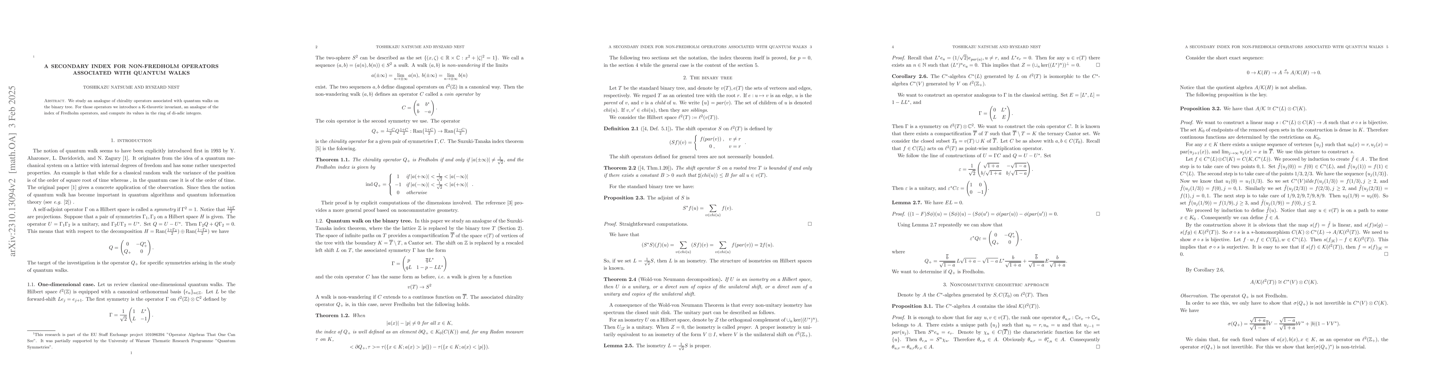 Thumbnail for A secondary index for non-Fredholm operators associated with quantum
  walks
