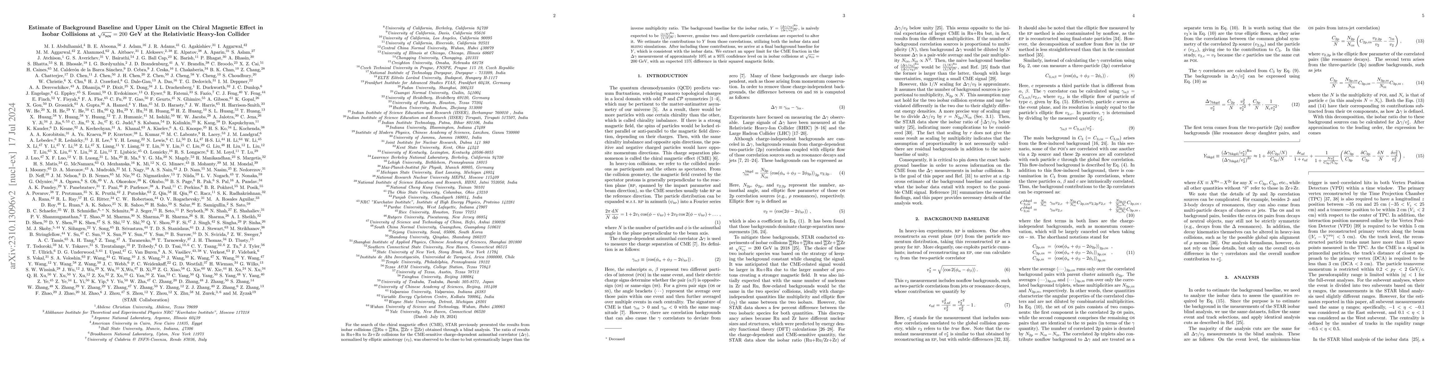 Thumbnail for Estimate of Background Baseline and Upper Limit on the Chiral Magnetic
  Effect in Isobar Collisions at $\sqrt{s_{\text{NN}}}=200$ GeV at the
  Relativistic Heavy-Ion Collider