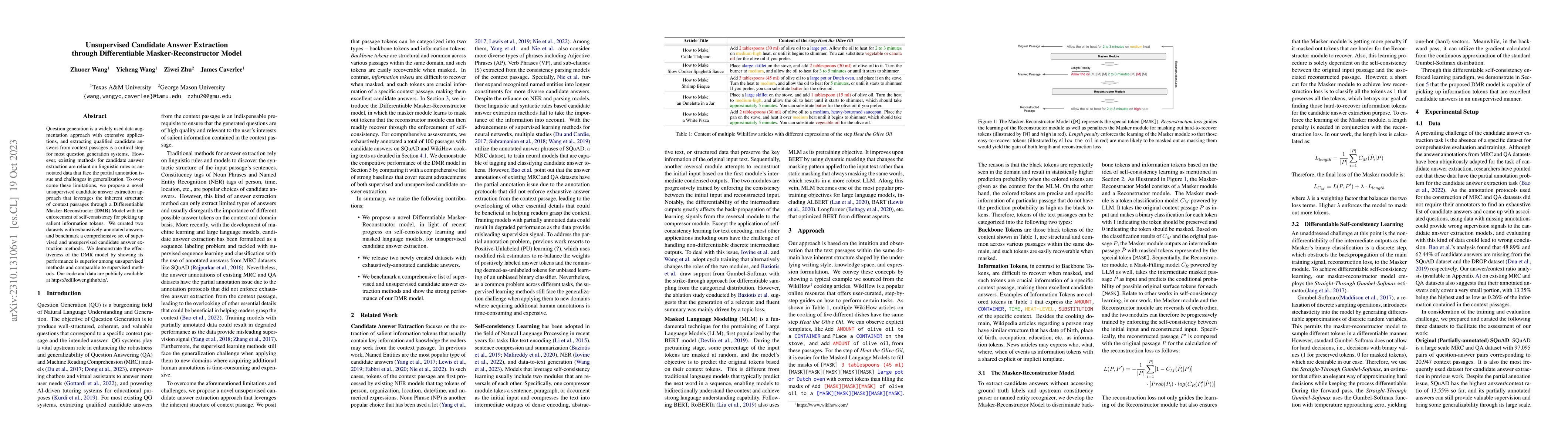 Thumbnail for Unsupervised Candidate Answer Extraction through Differentiable
  Masker-Reconstructor Model