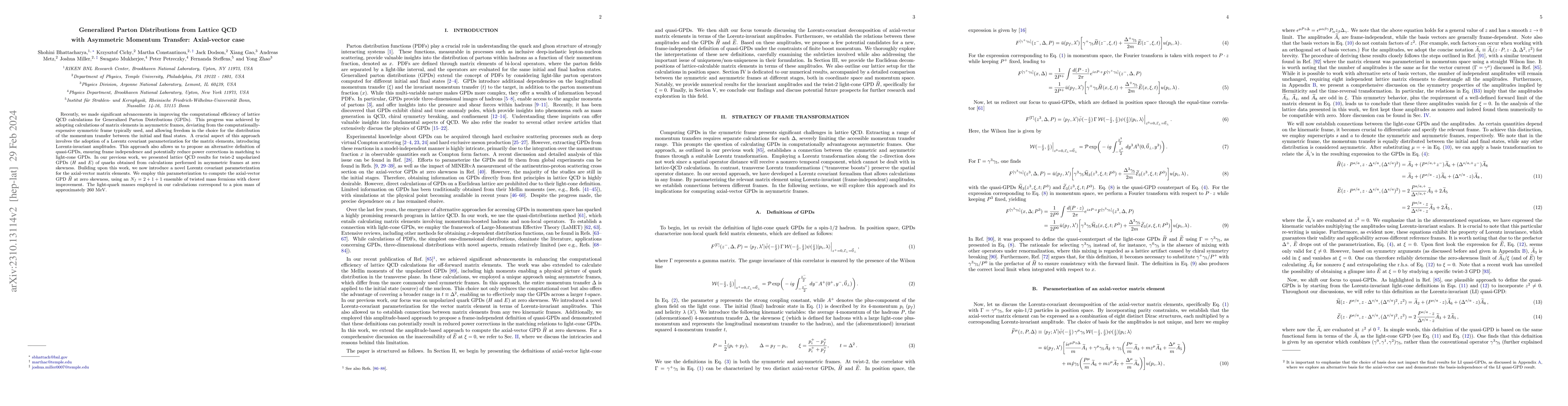 Thumbnail for Generalized Parton Distributions from Lattice QCD with Asymmetric
  Momentum Transfer: Axial-vector case