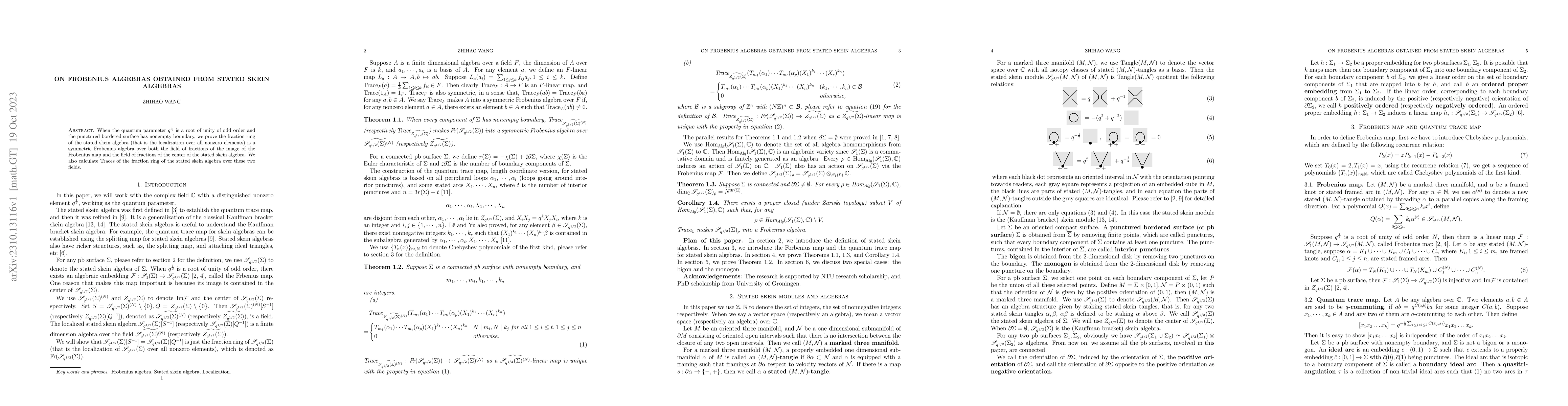 Thumbnail for On Frobenius algebras obtained from stated skein algebras