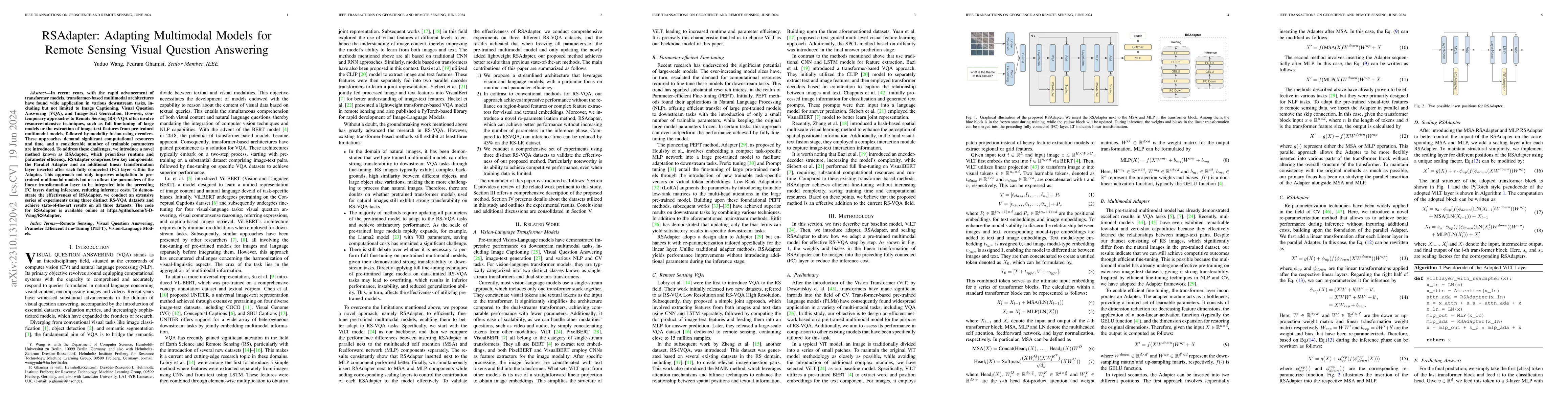 Thumbnail for RSAdapter: Adapting Multimodal Models for Remote Sensing Visual Question
  Answering
