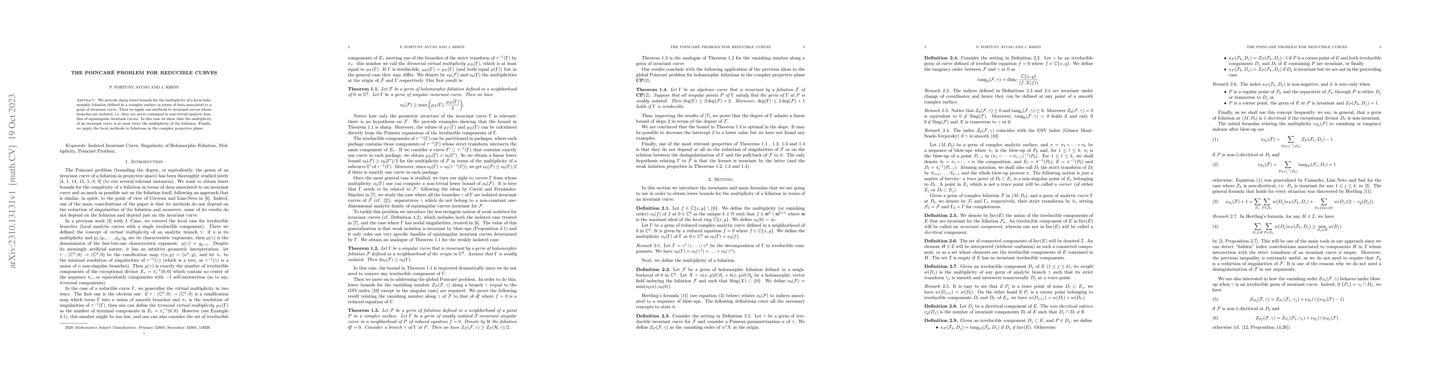 Thumbnail for The Poincar\'e problem for reducible curves