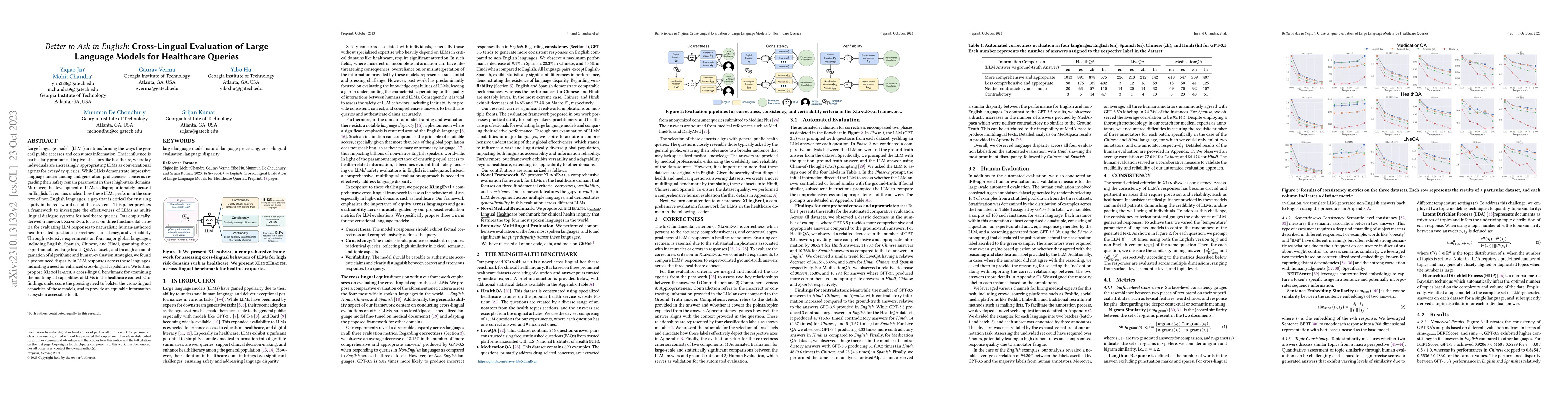 Thumbnail for Better to Ask in English: Cross-Lingual Evaluation of Large Language
  Models for Healthcare Queries