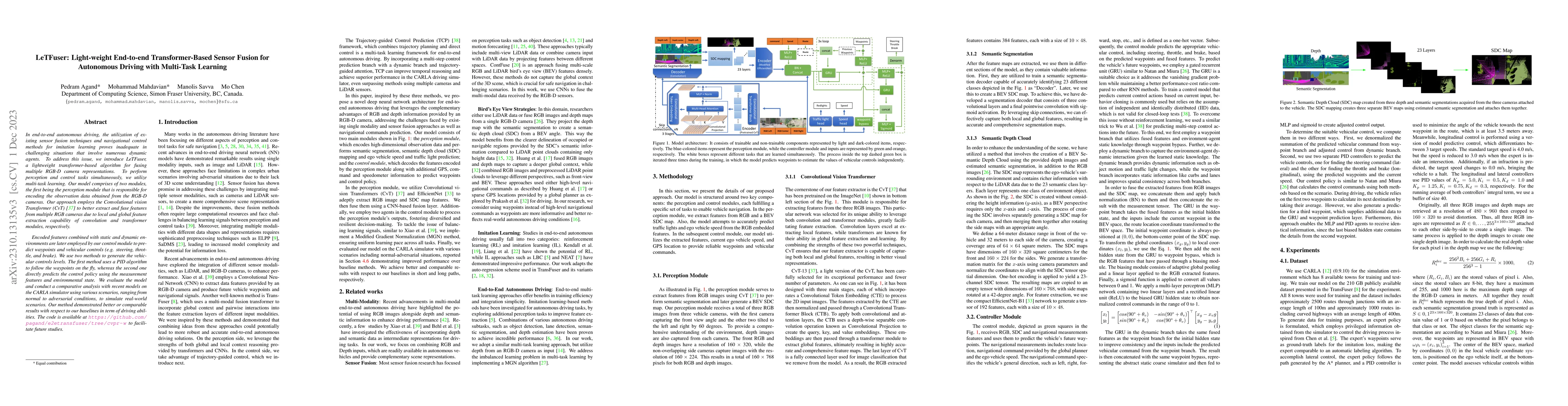 Thumbnail for LeTFuser: Light-weight End-to-end Transformer-Based Sensor Fusion for
  Autonomous Driving with Multi-Task Learning