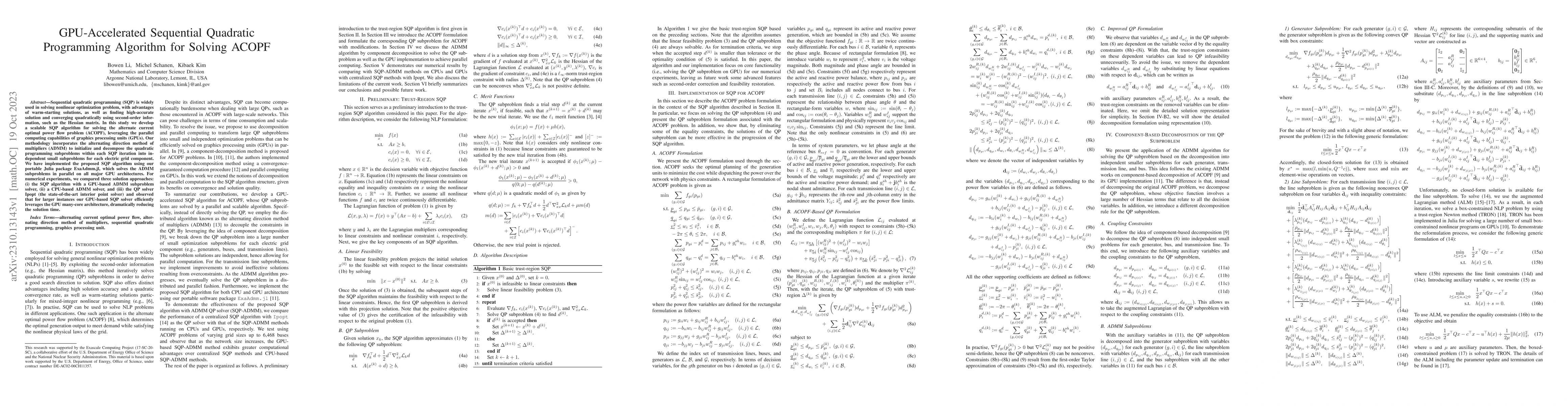 Thumbnail for GPU-Accelerated Sequential Quadratic Programming Algorithm for Solving
  ACOPF
