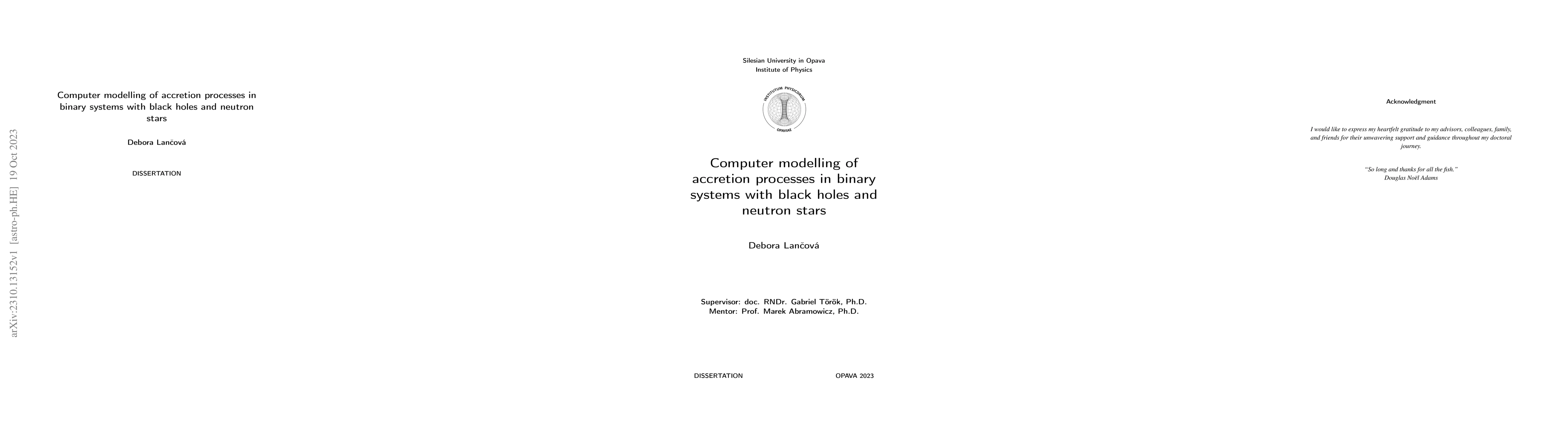 Thumbnail for Computer modelling of accretion processes in binary systems with black
  holes and neutron stars