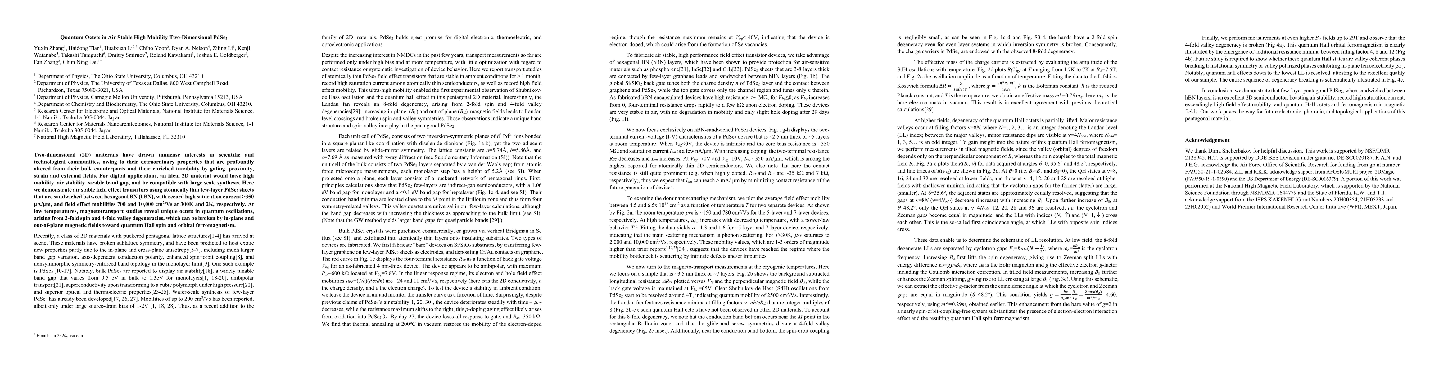 Thumbnail for Quantum Octets in Air Stable High Mobility Two-Dimensional PdSe2