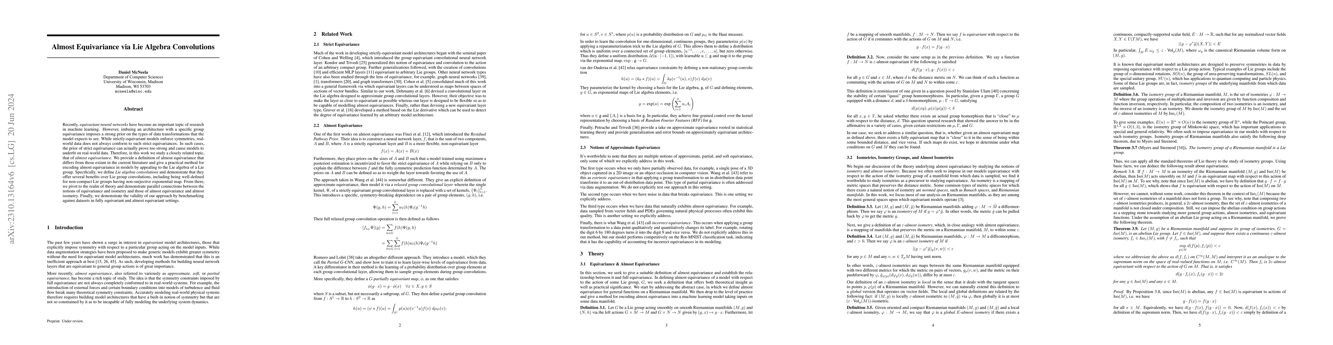 Thumbnail for Almost Equivariance via Lie Algebra Convolutions