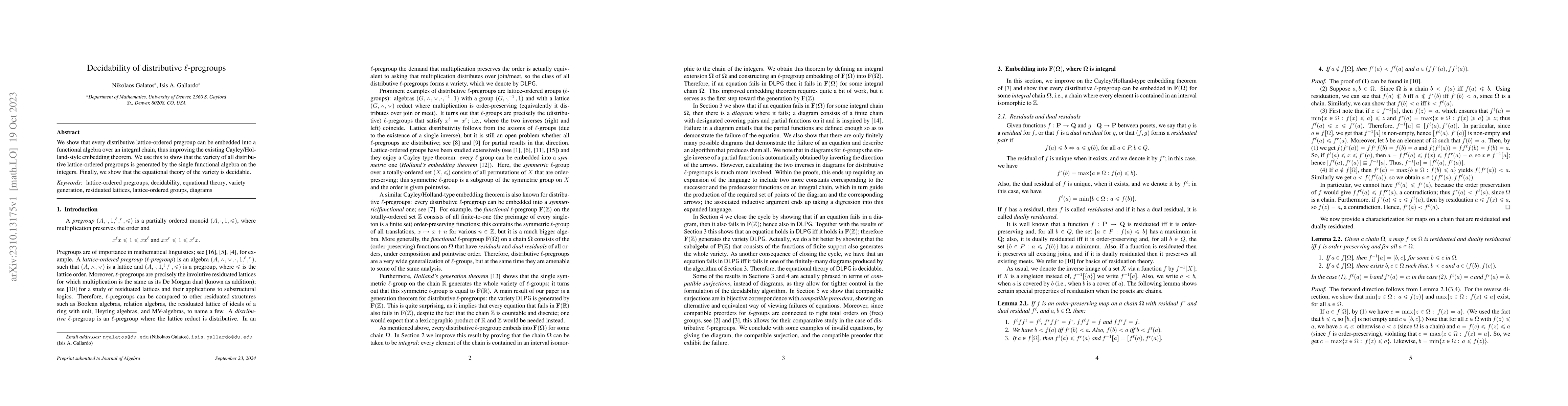 Thumbnail for Decidability of distributive l-pregroups