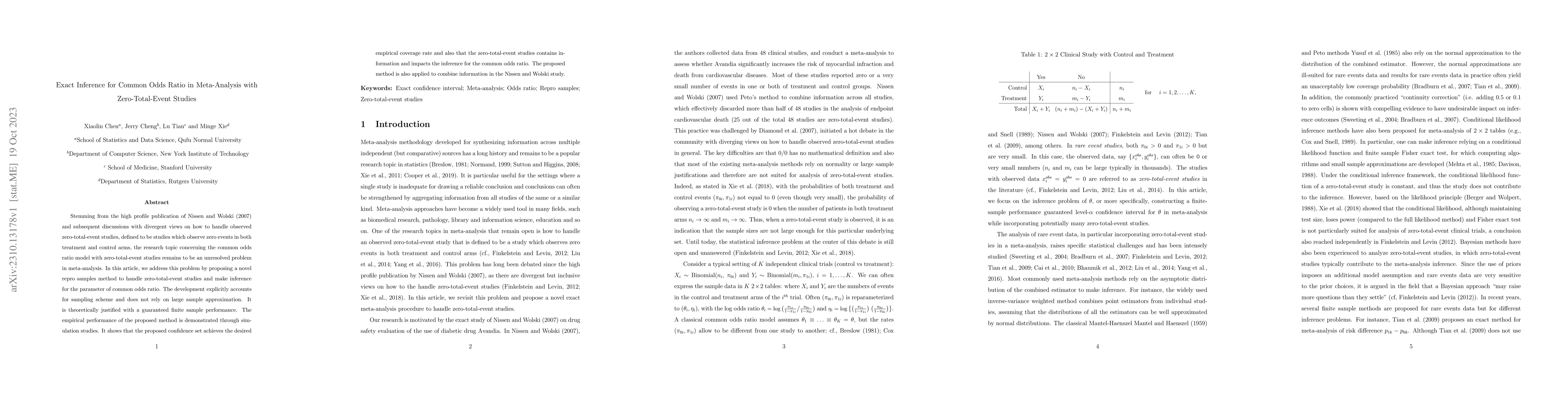 Thumbnail for Exact Inference for Common Odds Ratio in Meta-Analysis with
  Zero-Total-Event Studies