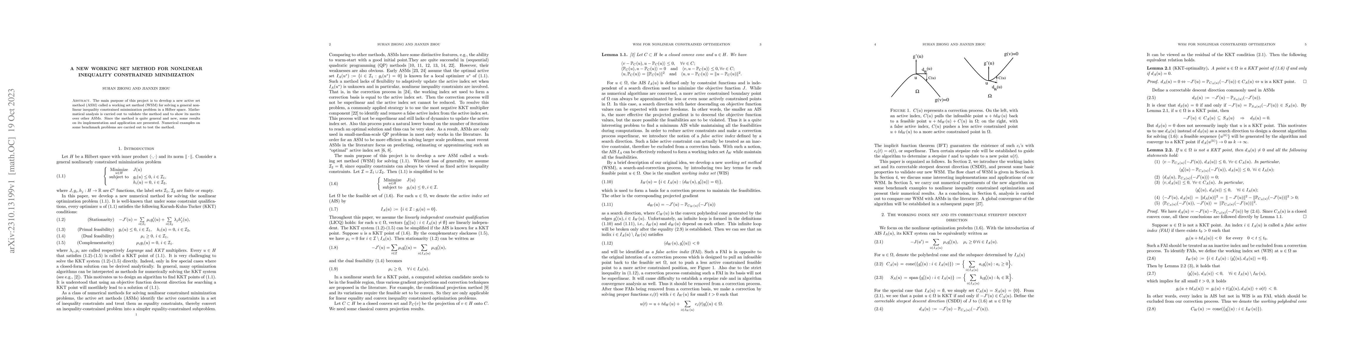 Thumbnail for A New Working Set Method for Nonlinear Inequality Constrained
  Minimization