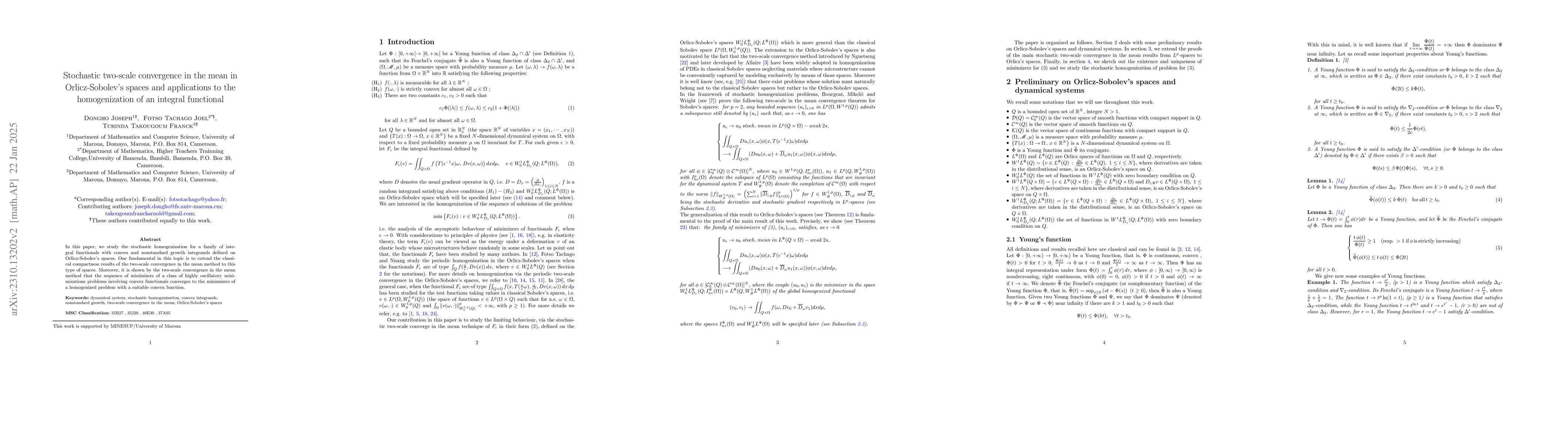 Thumbnail for Stochastic two-scale convergence in the mean in Orlicz-Sobolev's spaces
  and applications to the homogenization of an integral functional