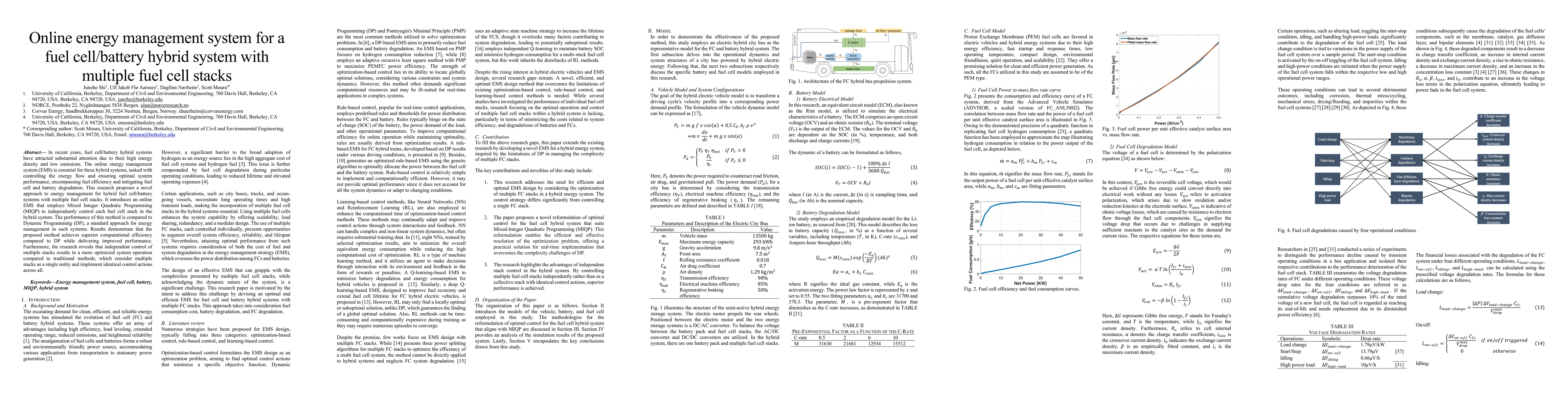 Thumbnail for Online energy management system for a fuel cell/battery hybrid system
  with multiple fuel cell stacks