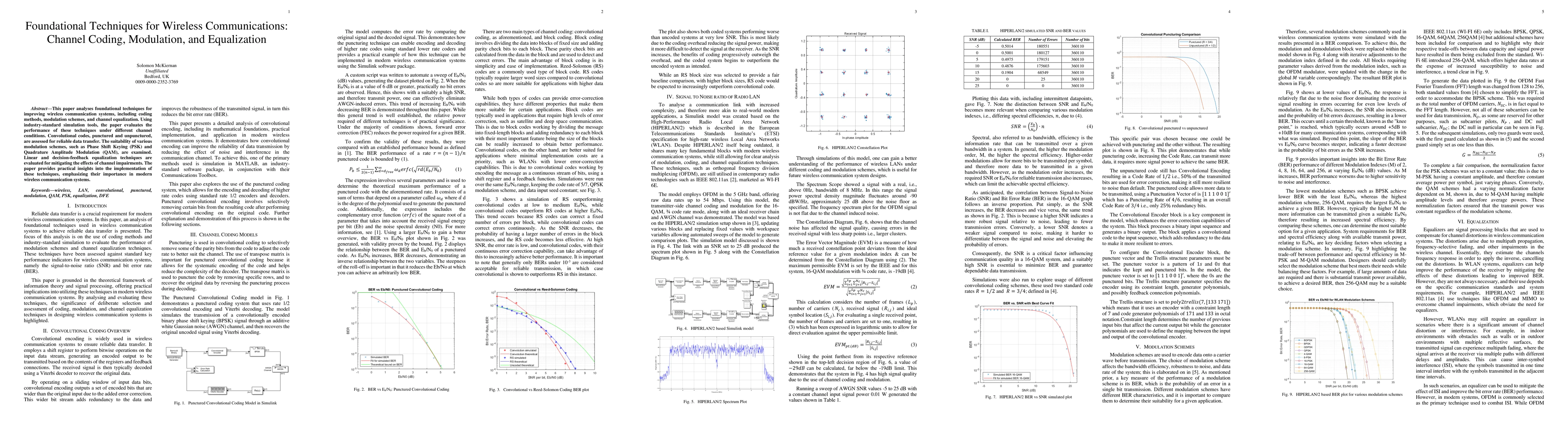 Thumbnail for Foundational Techniques for Wireless Communications: Channel Coding,
  Modulation, and Equalization