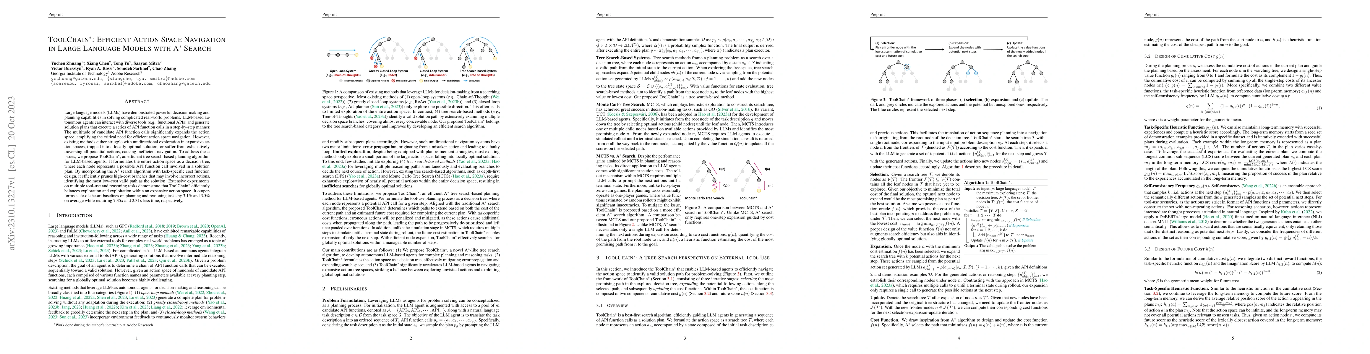 Thumbnail for ToolChain*: Efficient Action Space Navigation in Large Language Models
  with A* Search