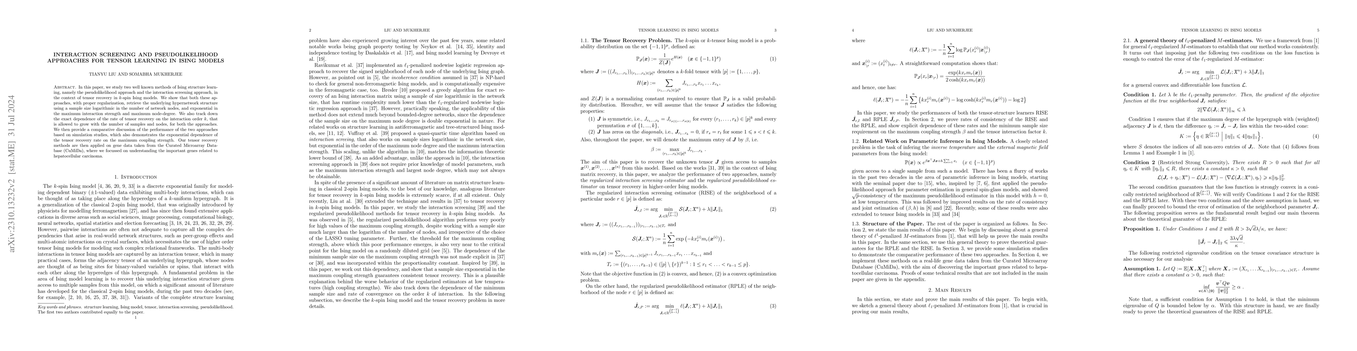 Thumbnail for Interaction Screening and Pseudolikelihood Approaches for Tensor
  Learning in Ising Models