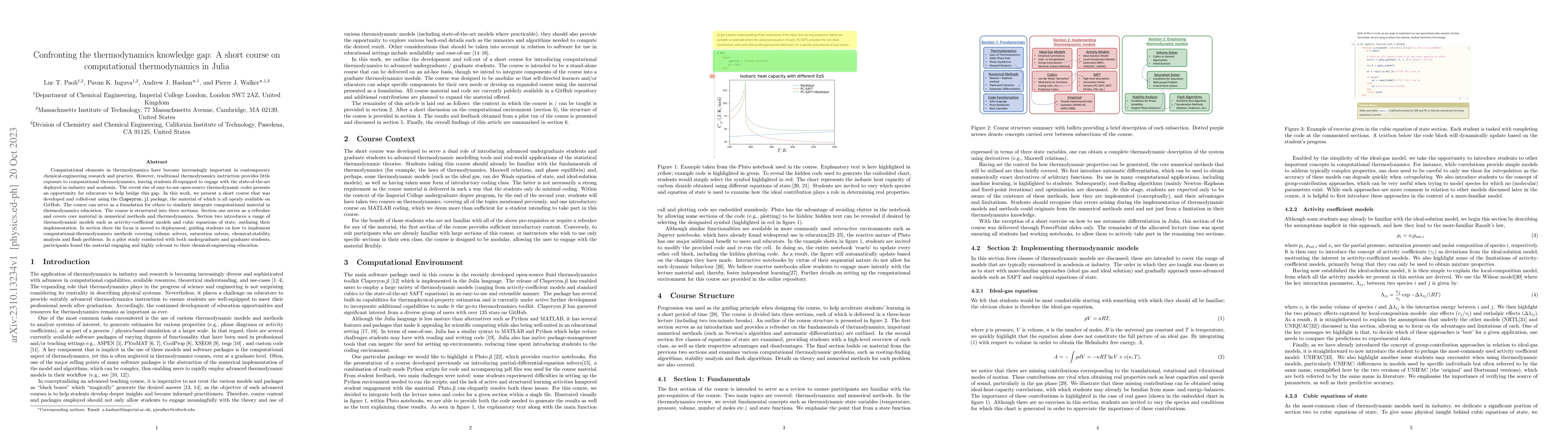 Thumbnail for Confronting the thermodynamics knowledge gap: A short course on
  computational thermodynamics in Julia