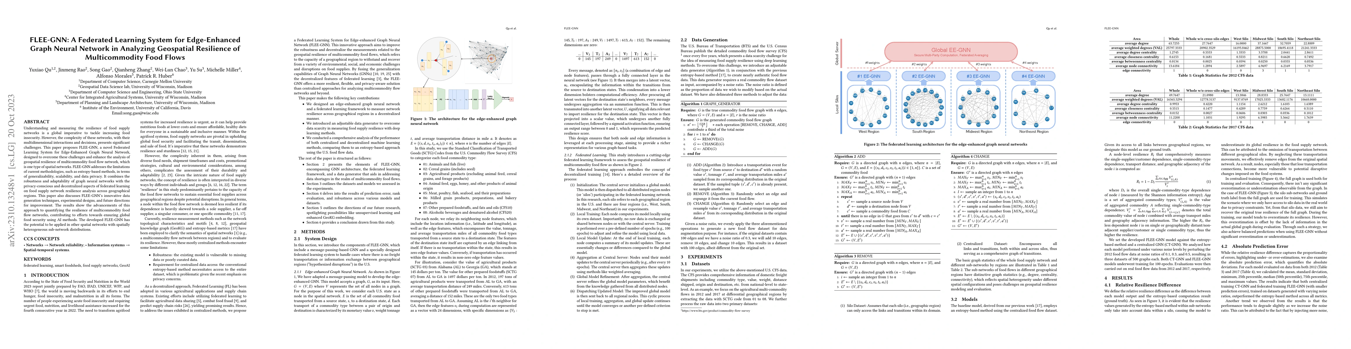 Thumbnail for FLEE-GNN: A Federated Learning System for Edge-Enhanced Graph Neural
  Network in Analyzing Geospatial Resilience of Multicommodity Food Flows