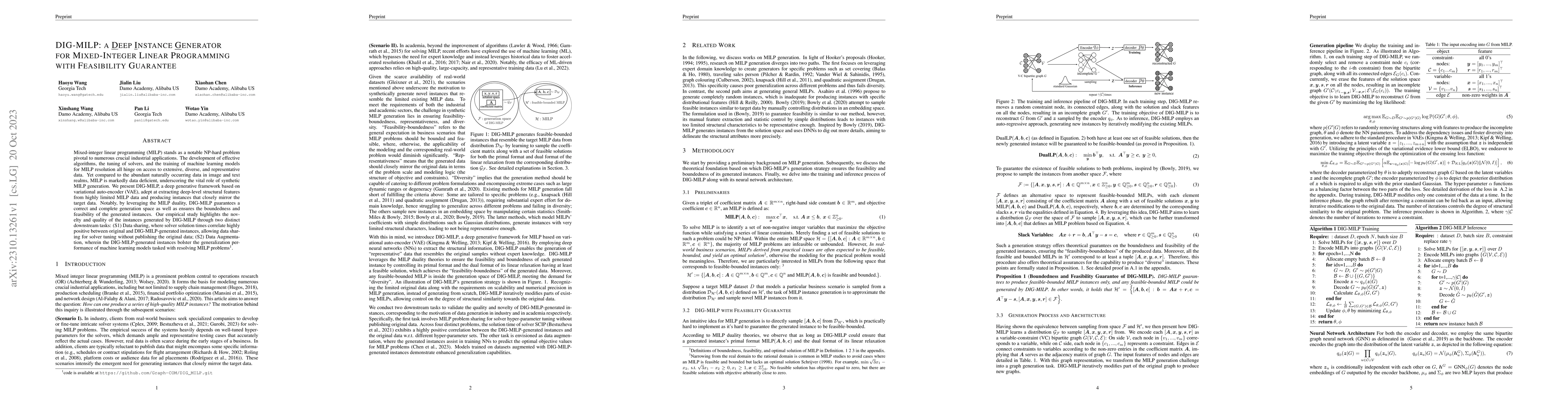 Thumbnail for DIG-MILP: a Deep Instance Generator for Mixed-Integer Linear Programming
  with Feasibility Guarantee