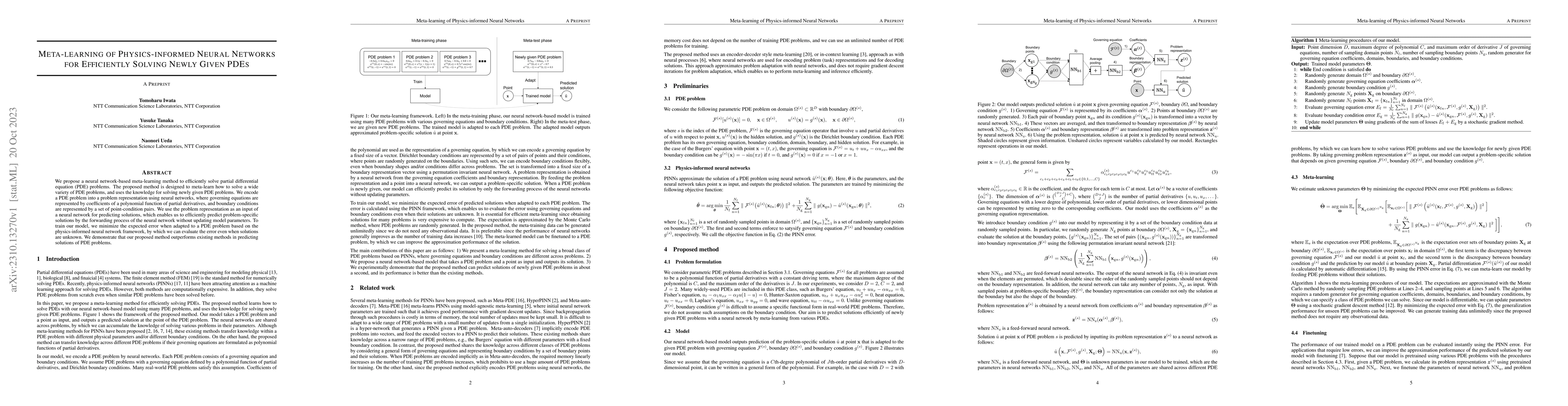 Thumbnail for Meta-learning of Physics-informed Neural Networks for Efficiently
  Solving Newly Given PDEs