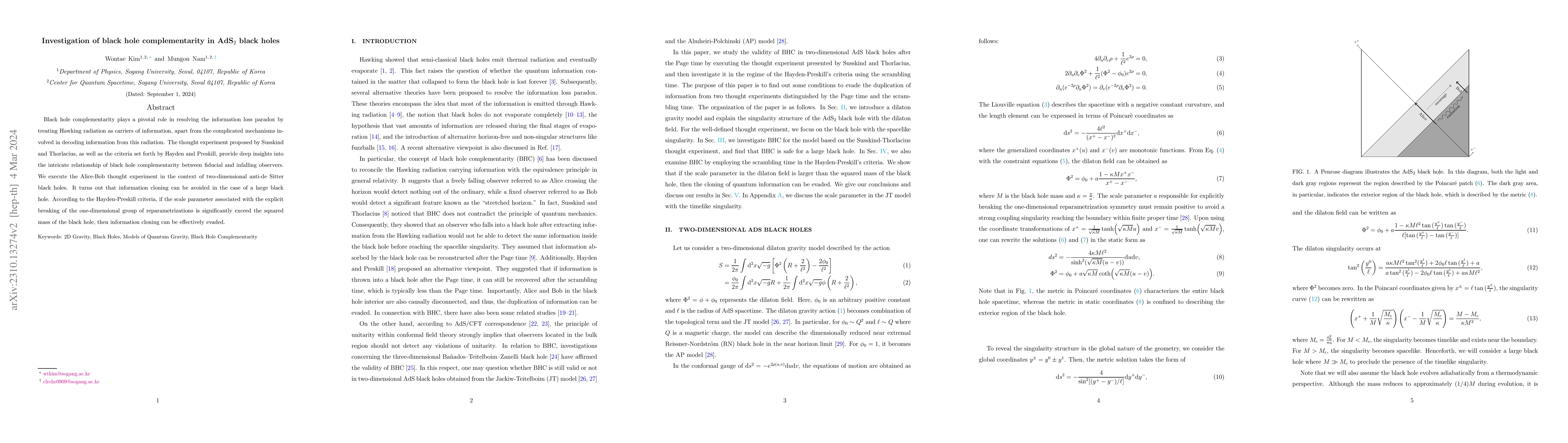 Thumbnail for Investigation of black hole complementarity in AdS$_2$ black holes